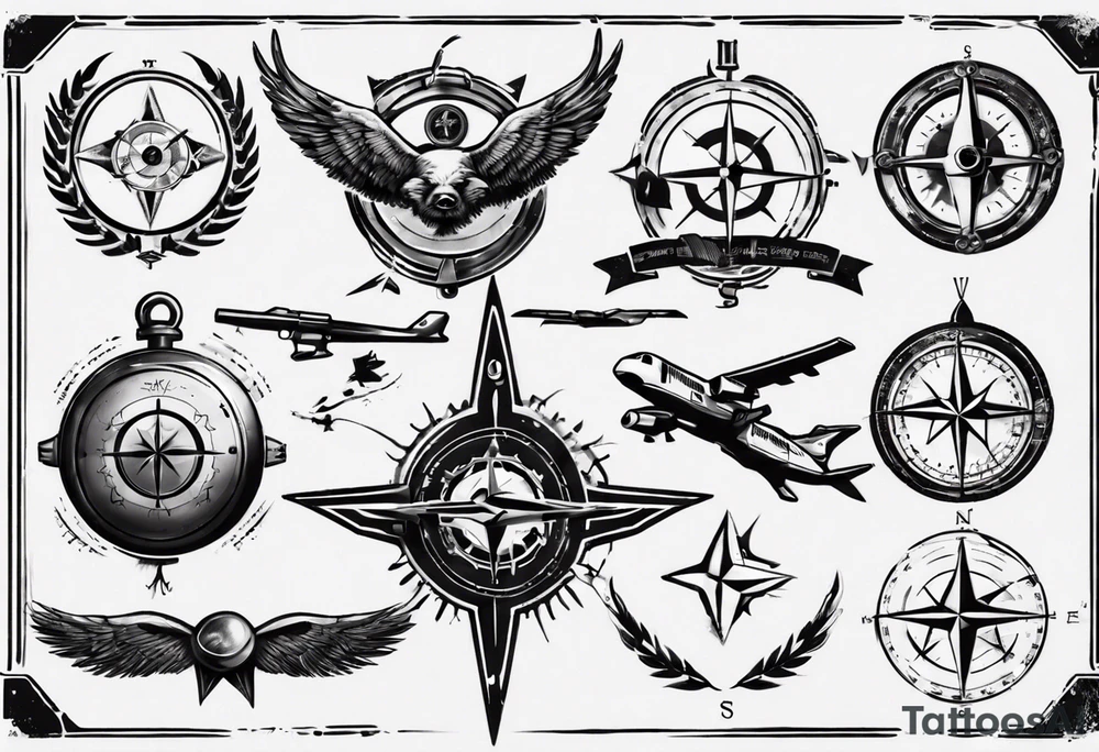 skydiving, shooting guns, compass, adventure tattoo idea
