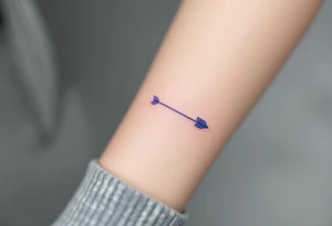 A thin, geometric arrow in soft watercolor shades of blue and purple, creating a dreamy, ethereal effect. tattoo idea