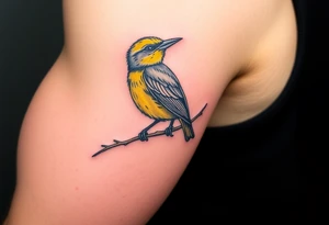 Goldcrest bird sitting on a branch tattoo idea