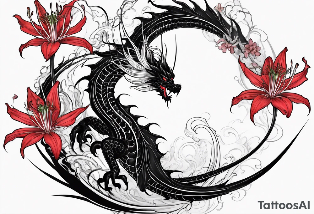 Red Spider Lily, Black Dragon tattoo idea