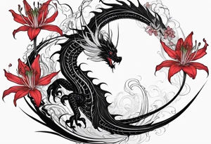 Red Spider Lily, Black Dragon tattoo idea