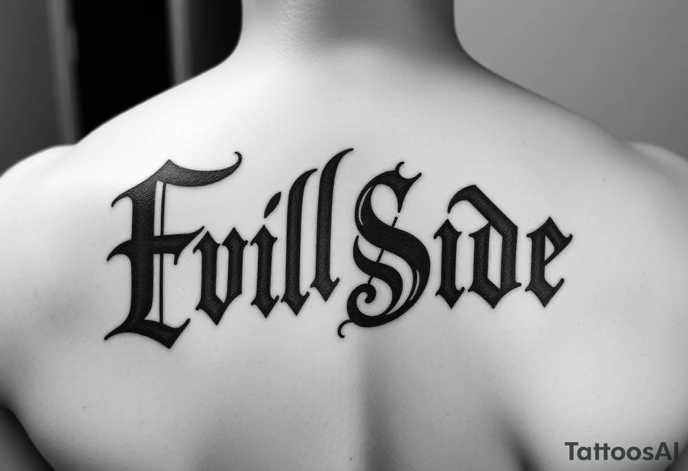 Tattoo saying Evil Side. black and white . Gangsta shaded outside letters tattoo idea