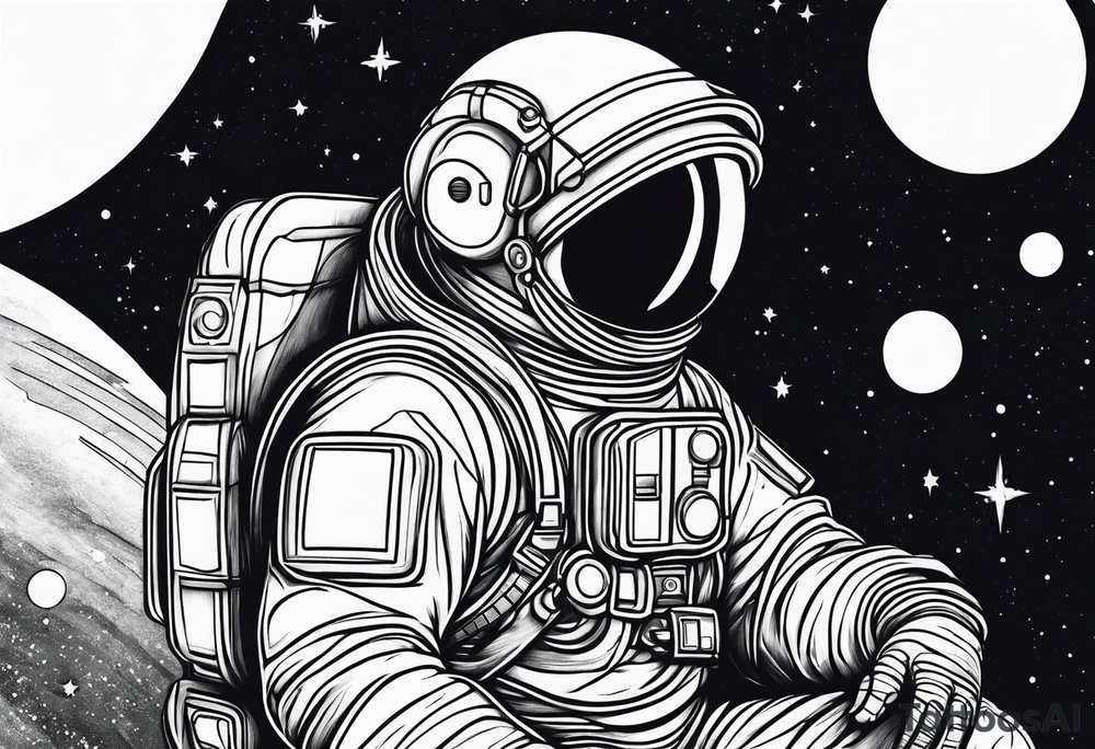 Astronaut sitting on planets tattoo idea