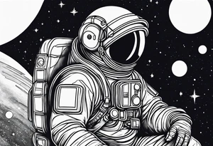 Astronaut sitting on planets tattoo idea