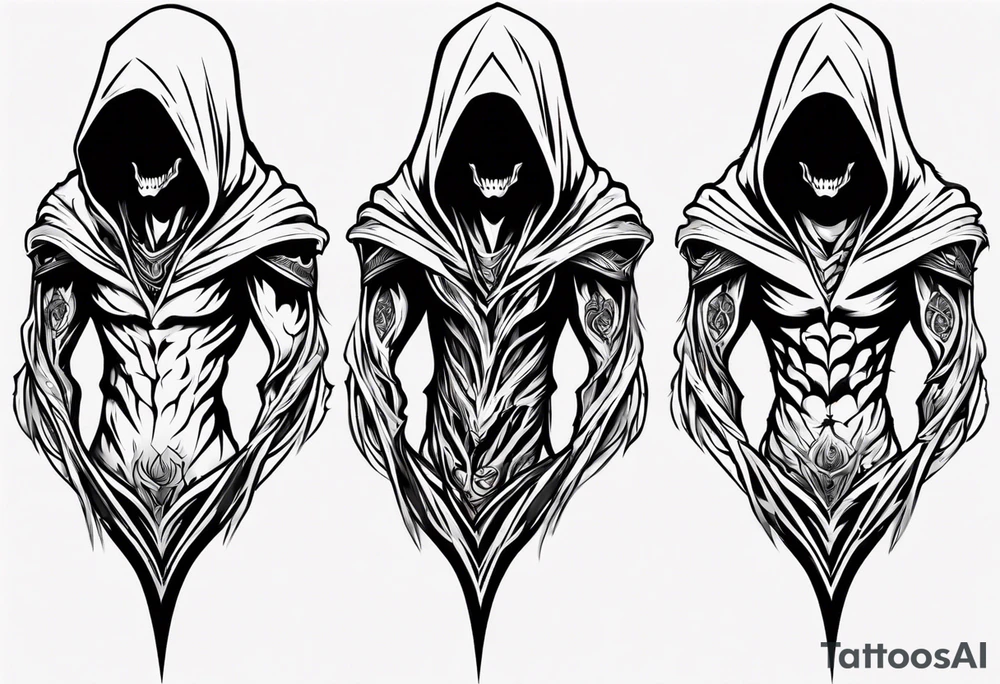side view, hooded reaper upper body, no skull tattoo idea