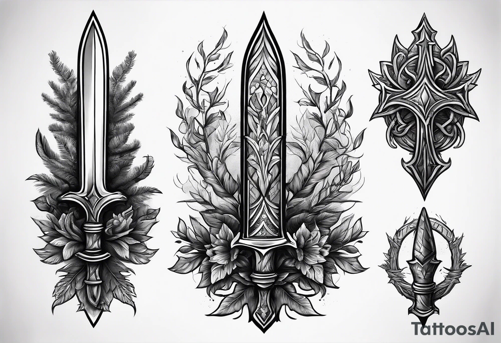 tree-like dagger tattoo idea
