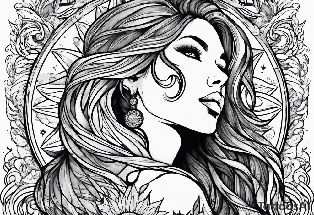 woman looking up at the sun tattoo idea
