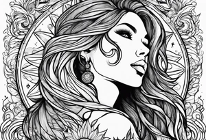 woman looking up at the sun tattoo idea