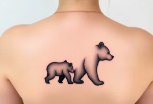 A mama and baby bear silhouette walking together, symbolizing strength and love. (Color: Deep black with a subtle white glow around the edges) tattoo idea