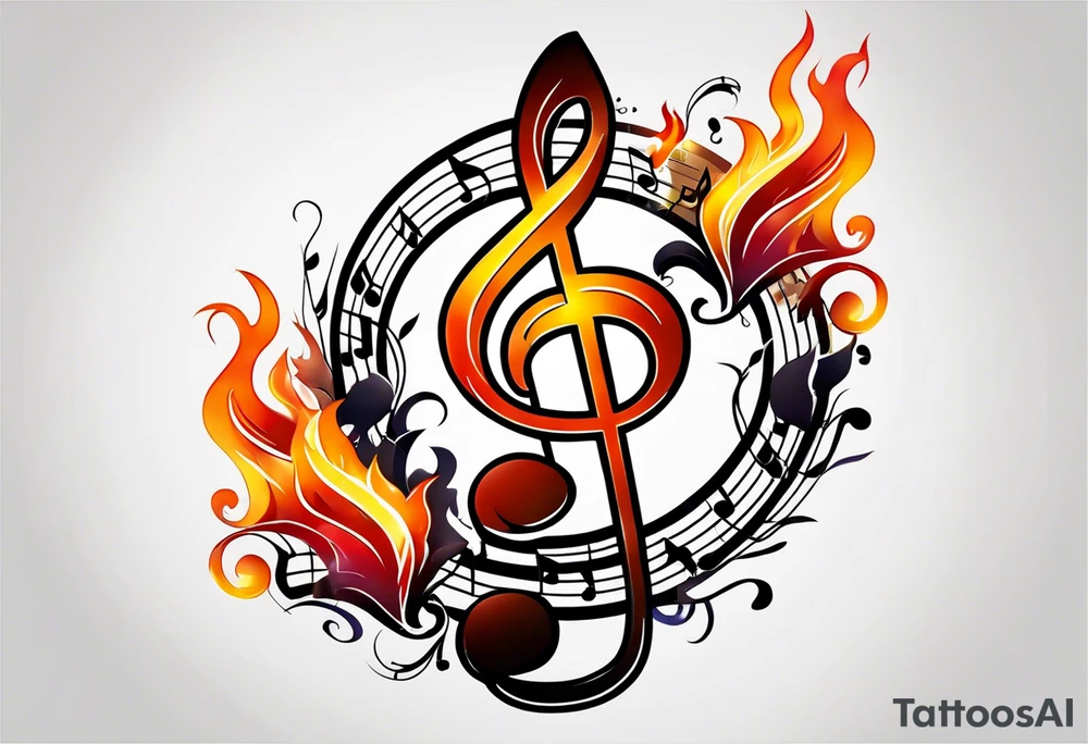 Musical notes on fire tattoo idea