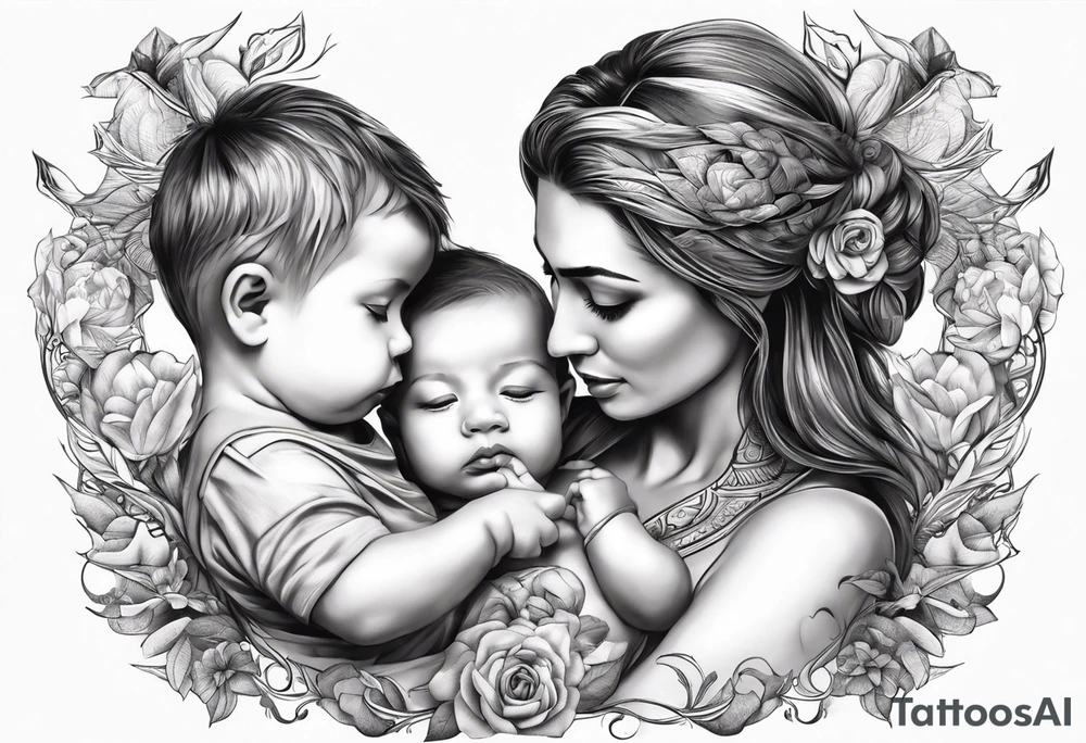 chest tattoo : 
mom and baby son statue tattoo idea