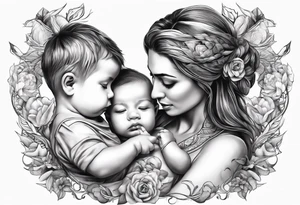 chest tattoo : 
mom and baby son statue tattoo idea