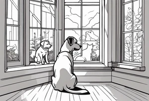 dog and cat sitting on floor and looking out octagonal window together

american traditional style tattoo idea