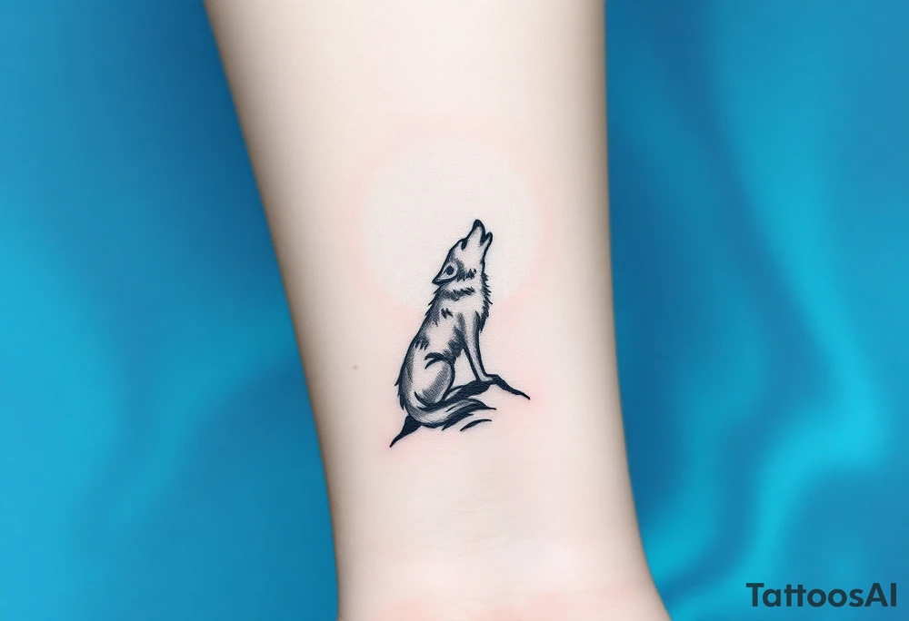 lone wolf howling at full moon with northern lights backdrop tattoo idea