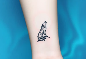 lone wolf howling at full moon with northern lights backdrop tattoo idea