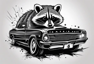 raccoon making sparks with boosting cable with a car batterie tattoo idea