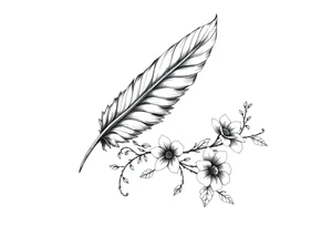 Feather with flowing vine and flower tattoo idea