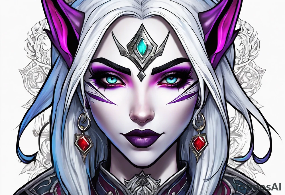 night elf from world of warcraft designed like harley quin with white hair tattoo idea