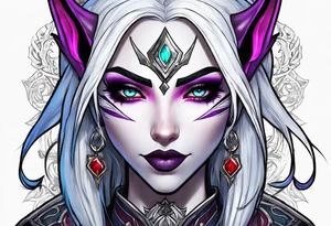 night elf from world of warcraft designed like harley quin with white hair tattoo idea