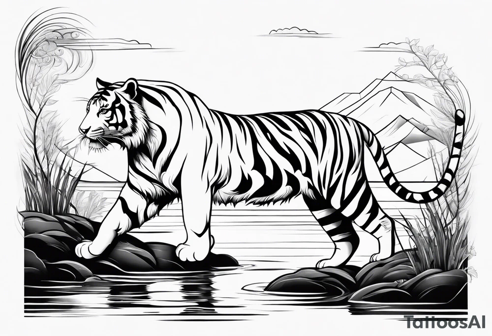 minimalist tiger near water tattoo idea
