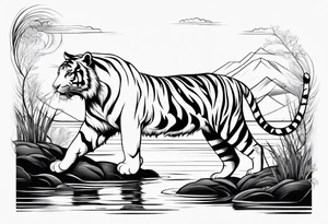 minimalist tiger near water tattoo idea
