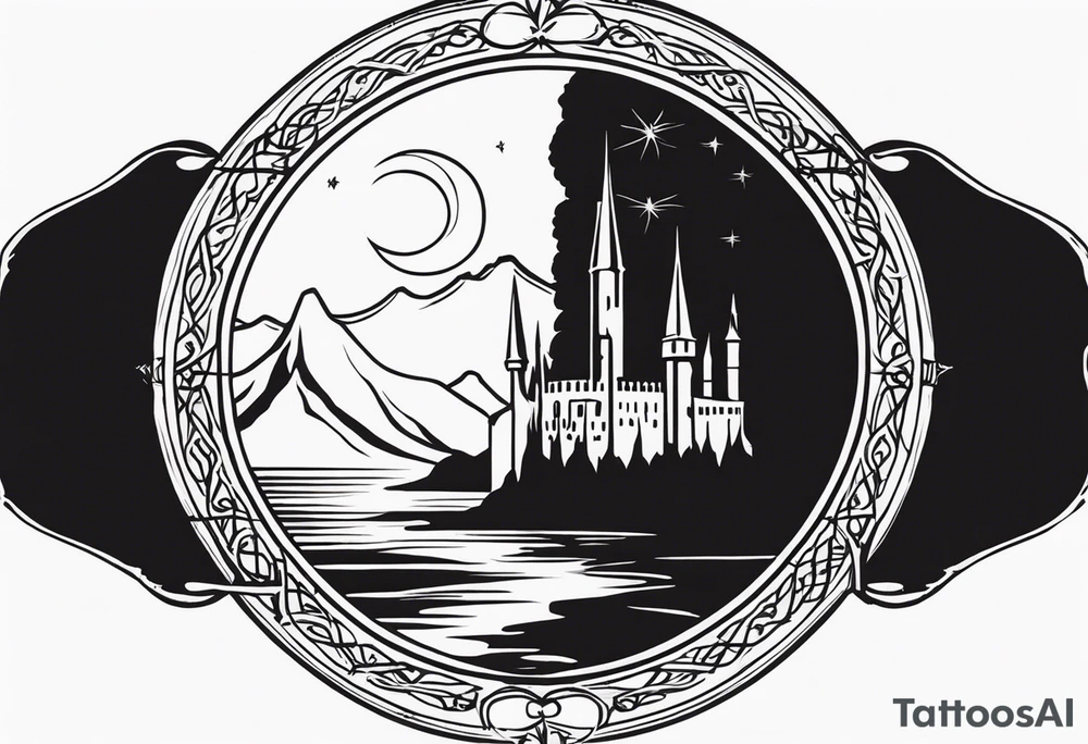 Lord of the rings. Small and very simple. Include Round hobbit door, gandalfs staff, barad dur silhouette in background, the word “always” subtly somewhere, Harry Potter wands tattoo idea