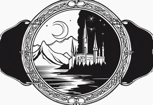 Lord of the rings. Small and very simple. Include Round hobbit door, gandalfs staff, barad dur silhouette in background, the word “always” subtly somewhere, Harry Potter wands tattoo idea