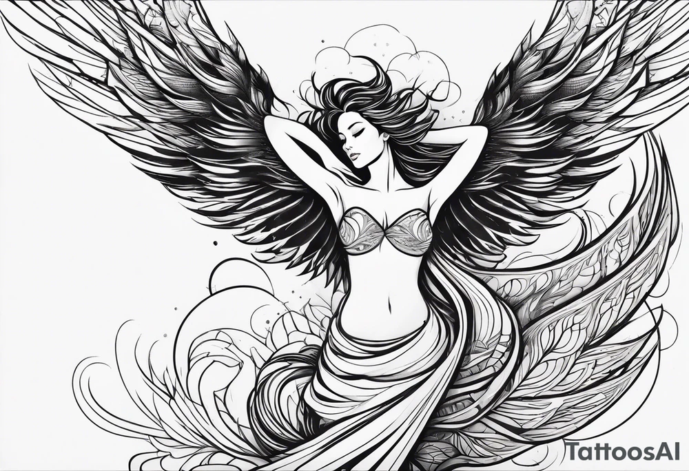Woman rising like the phoenix tattoo idea