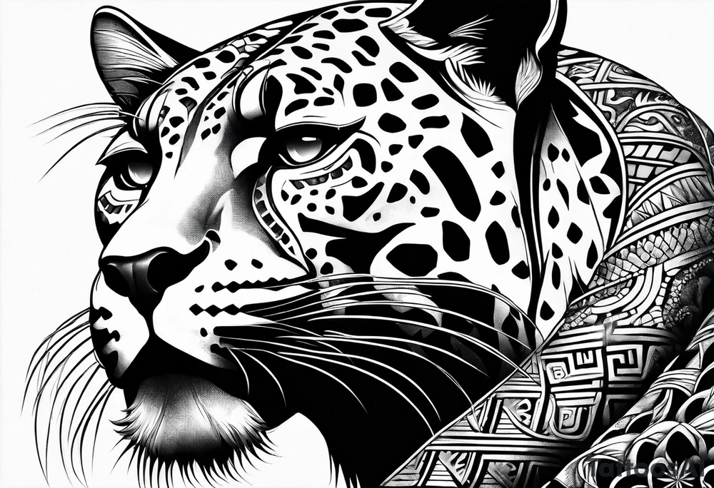 aztec black jaguar with snake tattoo idea