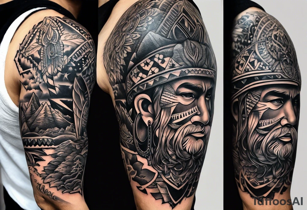Mexican American inspired that incorporates being a father,  love for family and importance of building wealth. Include elements of the Pacific Northwest Forrest on shoulder tattoo idea