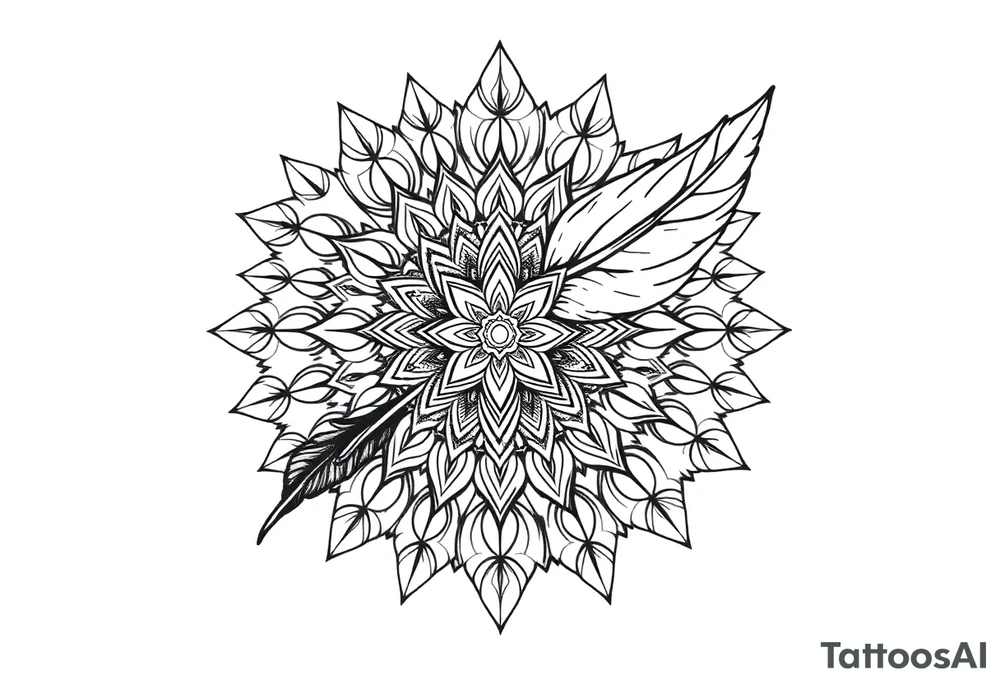spiritual bold line feather indian mandala shaman tattoo idea