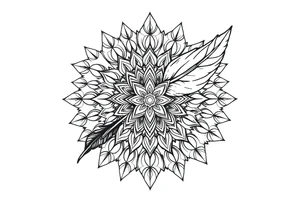 spiritual bold line feather indian mandala shaman tattoo idea
