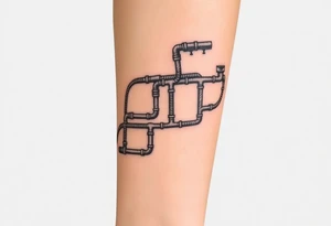 long System of pipes that transitions into veins of forearm. Top pipe starts closer to the elbow tattoo idea