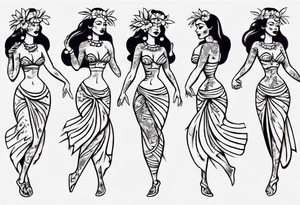 Old School Tattoo Style, Hula Girl dancing, full body, white background --no skin tattoo idea