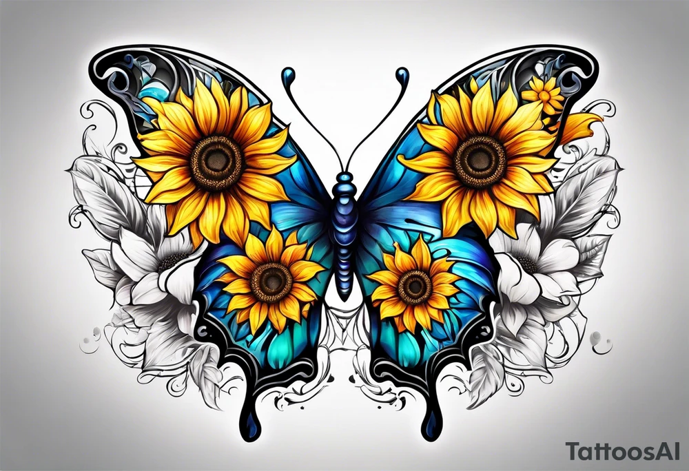 Half butterfly half sunflower tattoo idea