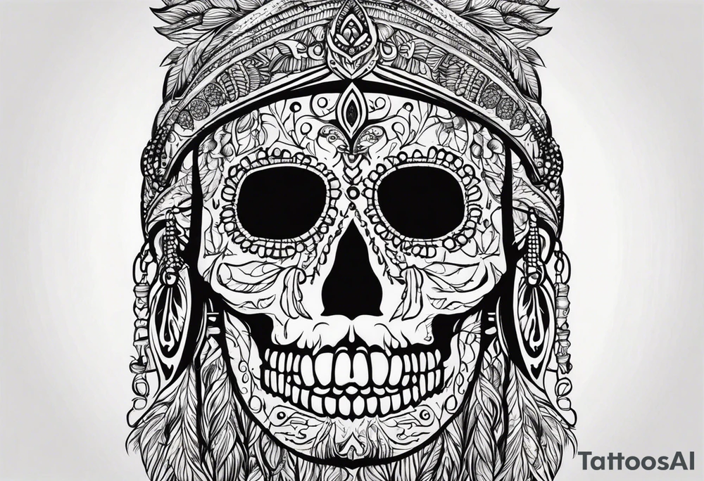 an Indian with a skull instead of a face so that he could be seen whole tattoo idea