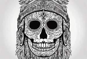 an Indian with a skull instead of a face so that he could be seen whole tattoo idea