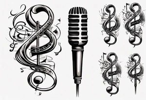 Microphone cord that wraps into tail of G clef on a music score tattoo idea