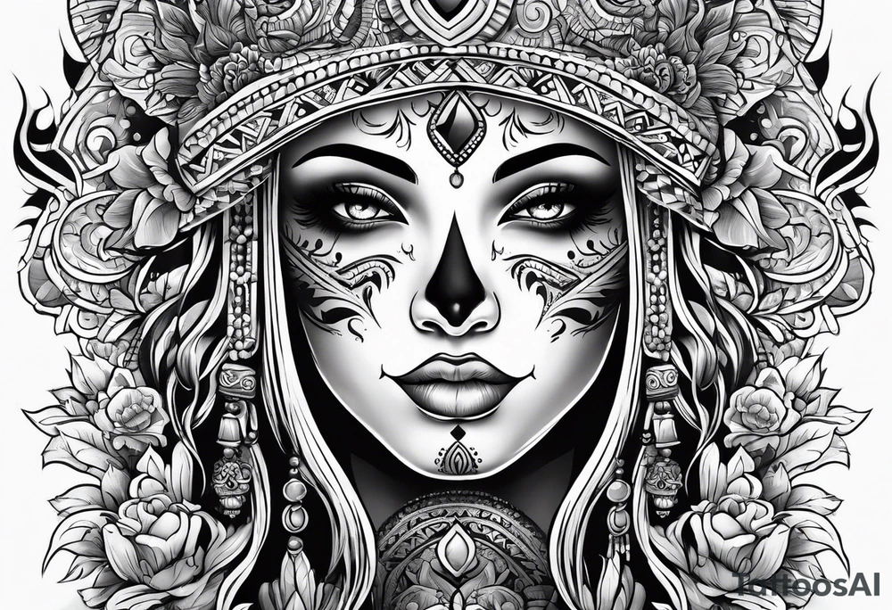 Ghost with Mexican pattern tattoo idea