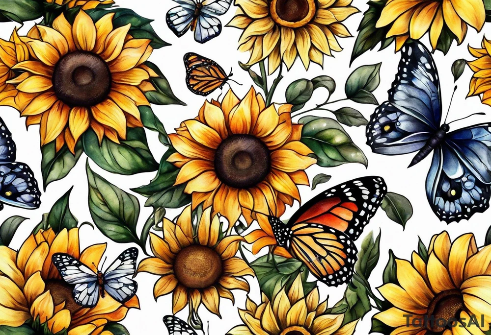 Butterfly's and sunflowers arm sleeve tattoo idea