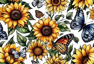 Butterfly's and sunflowers arm sleeve tattoo idea