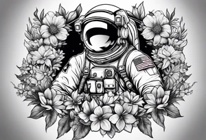 Astronaut laying in flowers tattoo idea