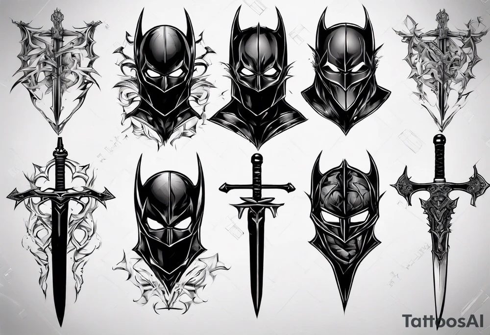 Dark knight with two swords tattoo idea