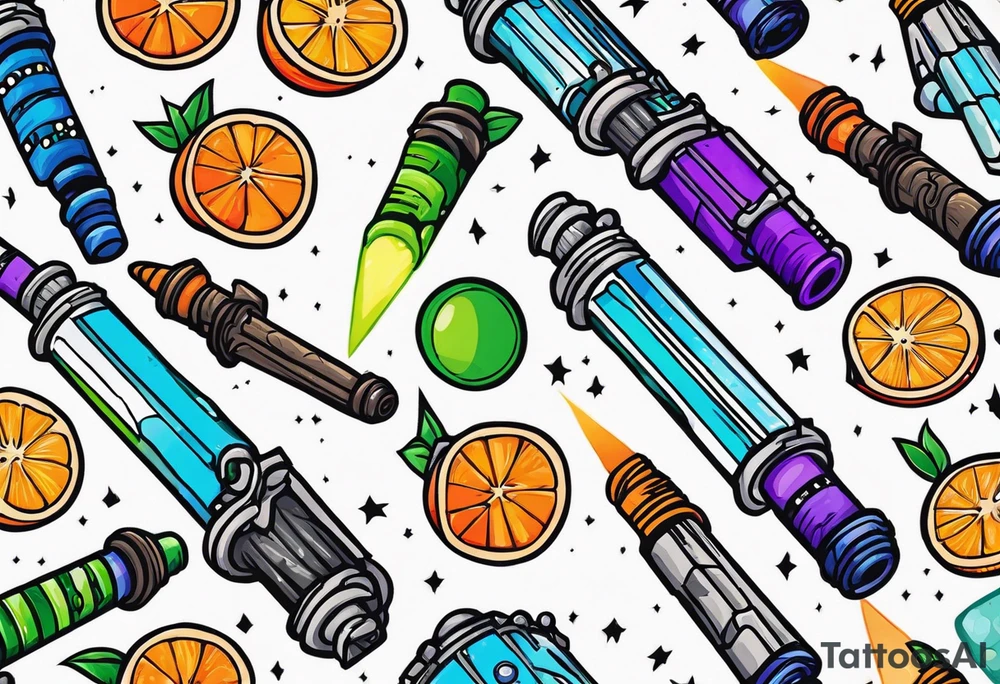 blue lightsaber, green lightsaber, orange lightsaber, purple lightsaber tattoo idea