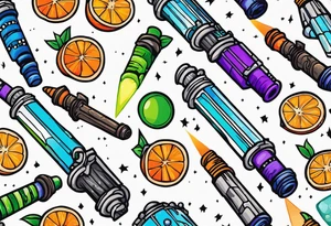 blue lightsaber, green lightsaber, orange lightsaber, purple lightsaber tattoo idea