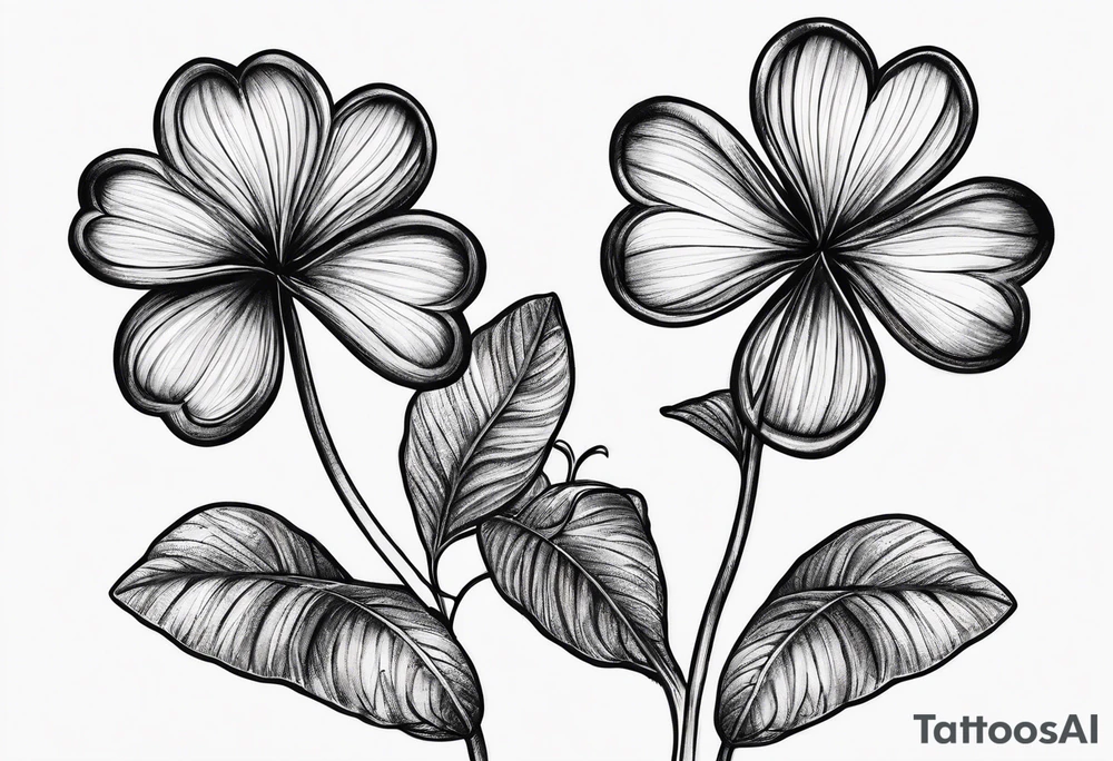 Two clovers sketched lightly with the name Liam on one stem and Sully on the other stem tattoo idea