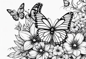 fine line flowers, minor geometric aspects, butterflies, vines. Utilize some negative space. tattoo idea