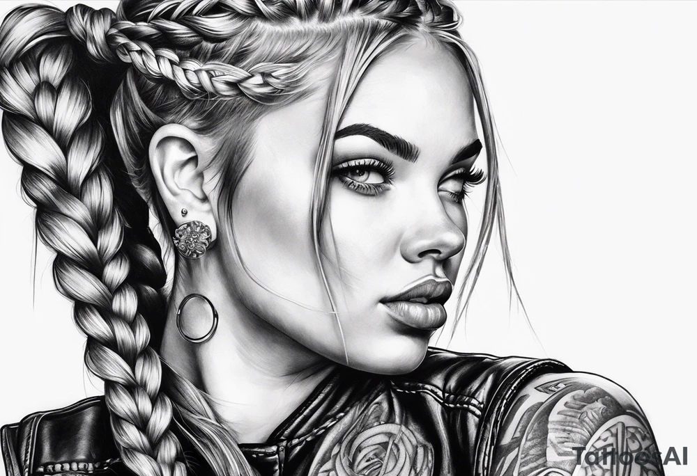 Bikergirl with durch braids tattoo idea