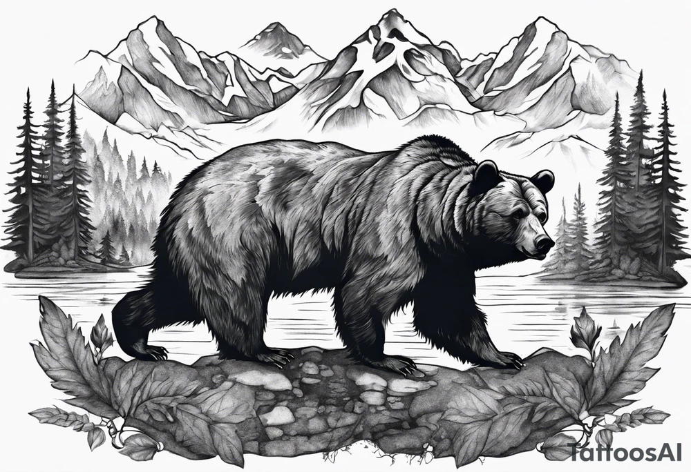 Bear with British Columbia landscape inside of it. tattoo idea