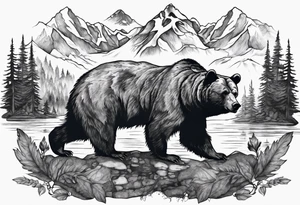 Bear with British Columbia landscape inside of it. tattoo idea